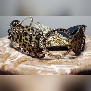 Leopard Print Rhinestone Belt | 50s Glam Art Deco Bling Statement Belt